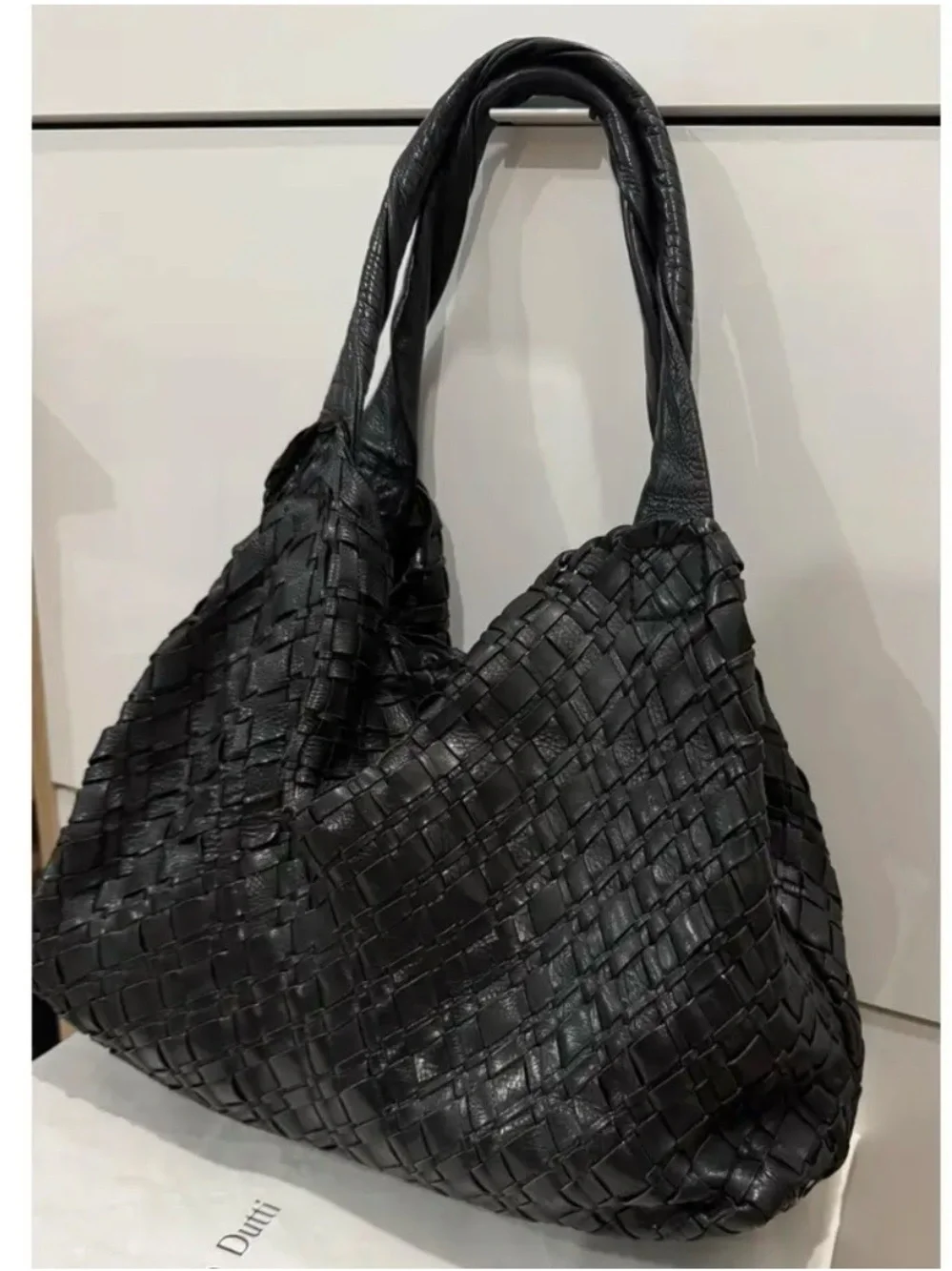 Massimo Dutti Black Woven Leather Tote